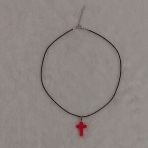 Elegant Clear Red Cross Pendant Necklace
